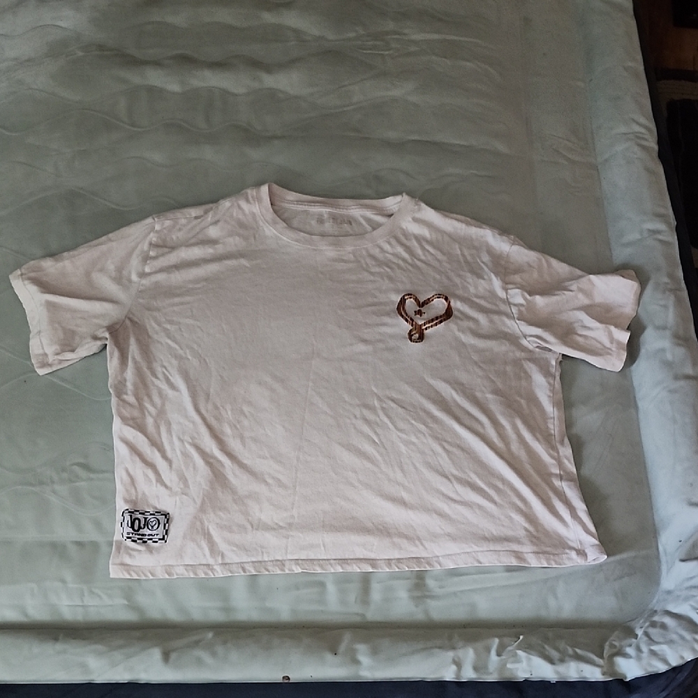 Girl  White Graphic T‑Shirt with Heart Patch